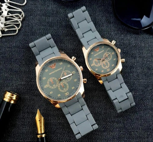 Couple's Round Analogue Watch Set - 2 Pcs for Men & Women in Elegant Colors