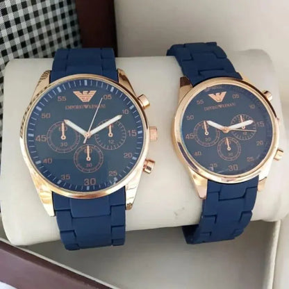 Couple's Round Analogue Watch Set - 2 Pcs for Men & Women in Elegant Colors